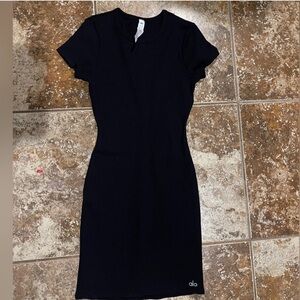 Alo Goddess Ribbed Short Sleeve Dress
